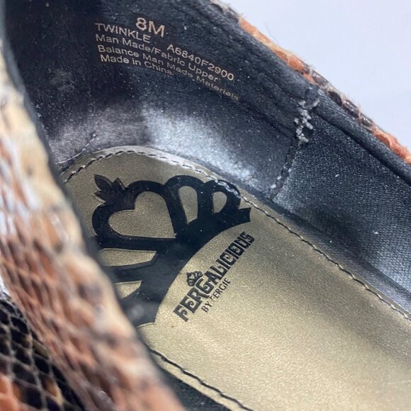 Fergalicious Y2KSnake Print Ballet Flats With Black Bow & Rhinestone Accents 8M - Picture 9 of 9